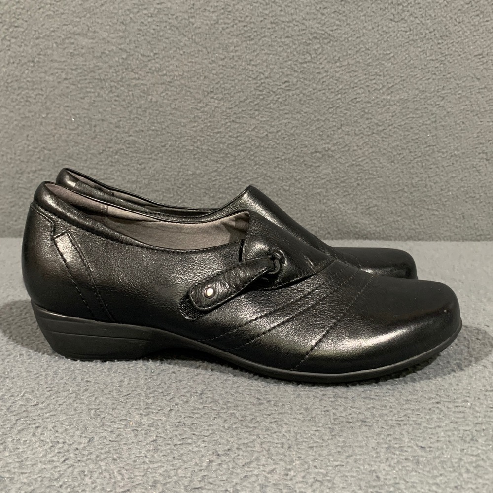 Dansko Leather Clogs Women Size 38 7.5 Black Slip On Loafers Low Wedge Comfort